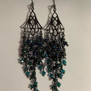 Elegant Black and Blue Chandelier Earrings